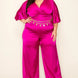 Satin Wrap Front Short Sleeve Smocked Waist Jumpsuit