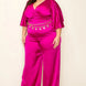 Satin Wrap Front Short Sleeve Smocked Waist Jumpsuit