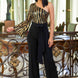 One Shoulder Zebra Sequins Jumpsuit