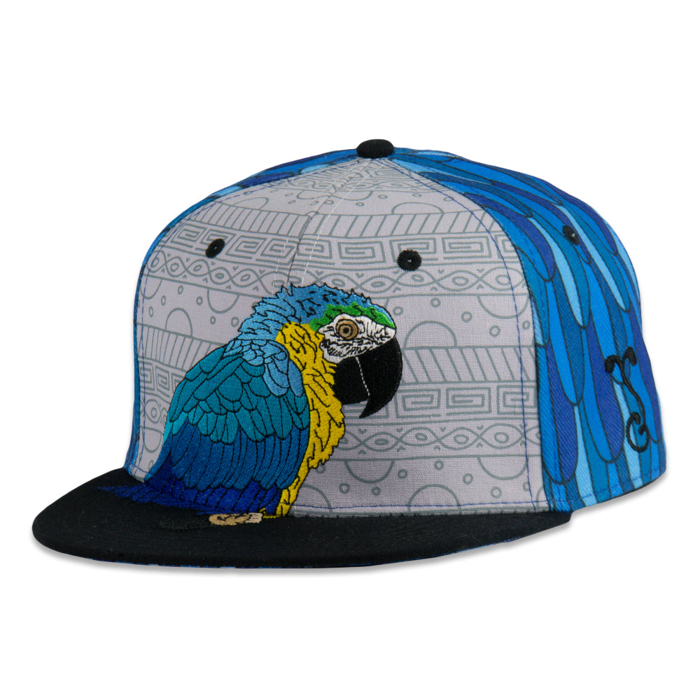 Blue Gold Macaw Feathers Fitted Hat by Grassroots California