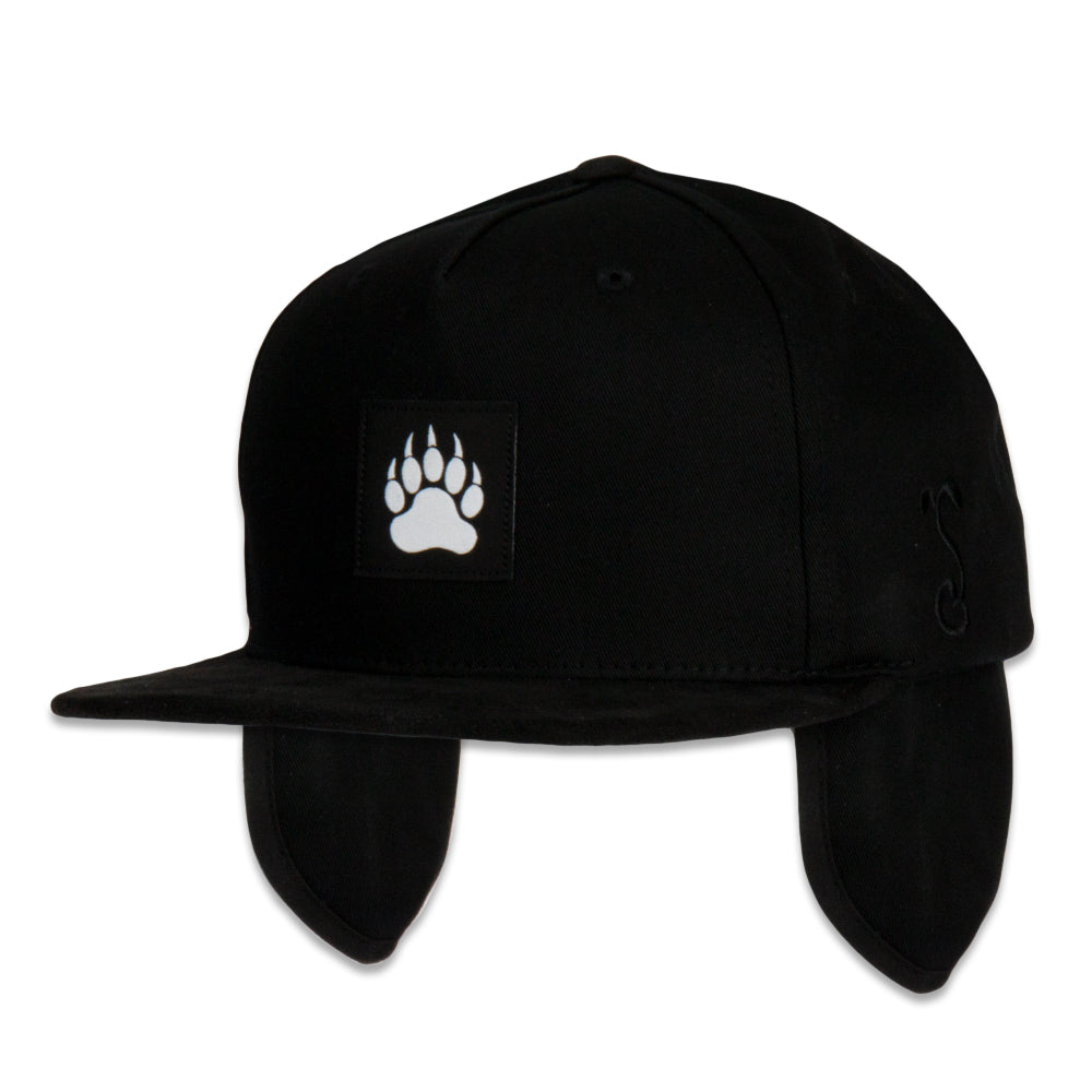 Bear Paw Removable Earflap Black Snapback Hat by Grassroots California