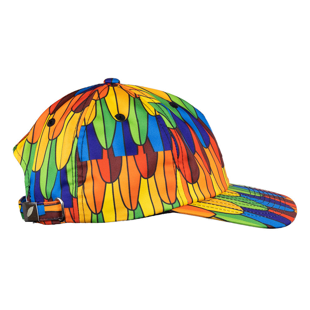 Scarlet Macaw Rainbow Feathers Dad Hat by Grassroots California