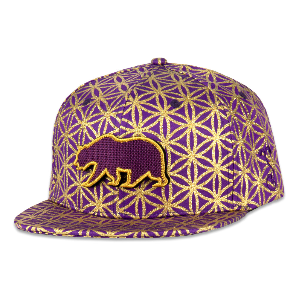 Removable Bear Flower of Life Royal Snapback Hat by Grassroots California