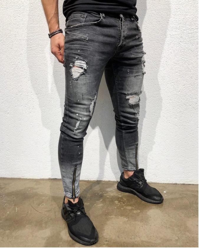Land of Nostalgia 2020 Fashion Men's Jeans Dark Gray Slim Destroyed Ripped Jeans for Men by Land of Nostalgia