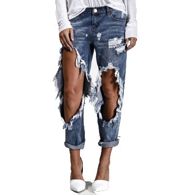 Land of Nostalgia Summer Fashion Ripped Hole Light Blue Denim Pants Jeans for Women by Land of Nostalgia