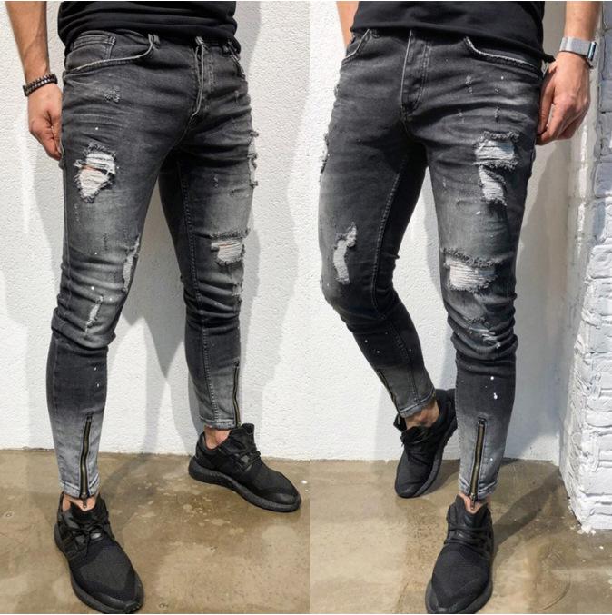 Land of Nostalgia 2020 Fashion Men's Jeans Dark Gray Slim Destroyed Ripped Jeans Broken Punk Pants Hip Hop Jeans for Men by Land of Nostalgia