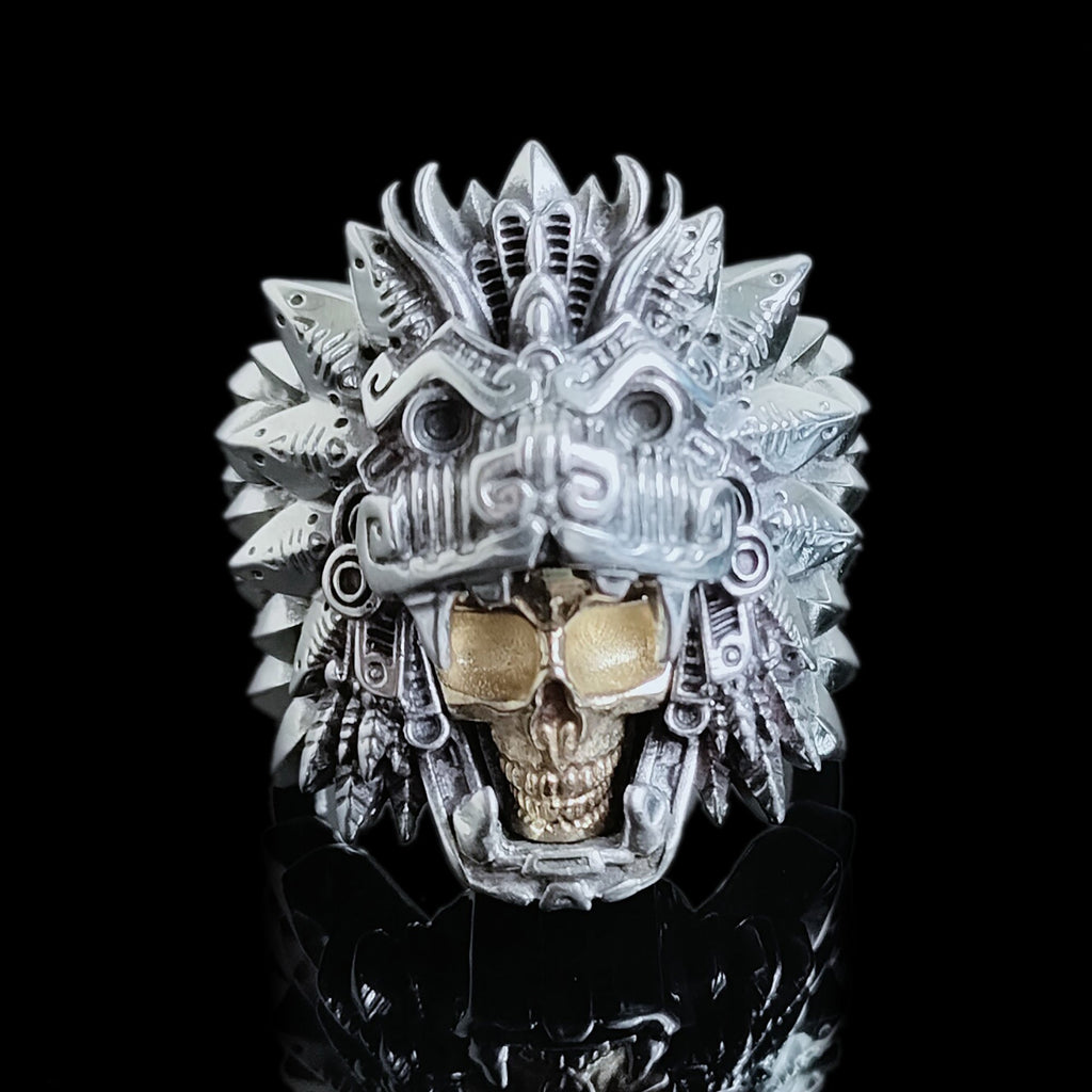 Quetzalcoatl Gold Skull by Serpent Forge