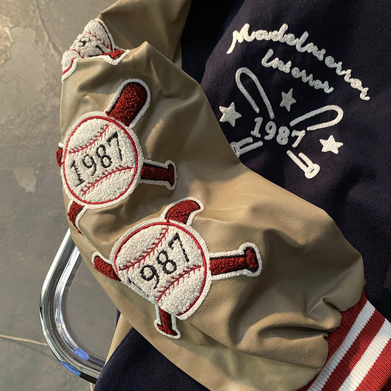 Retro Bear Embroidered Baseball Letterman Jacket