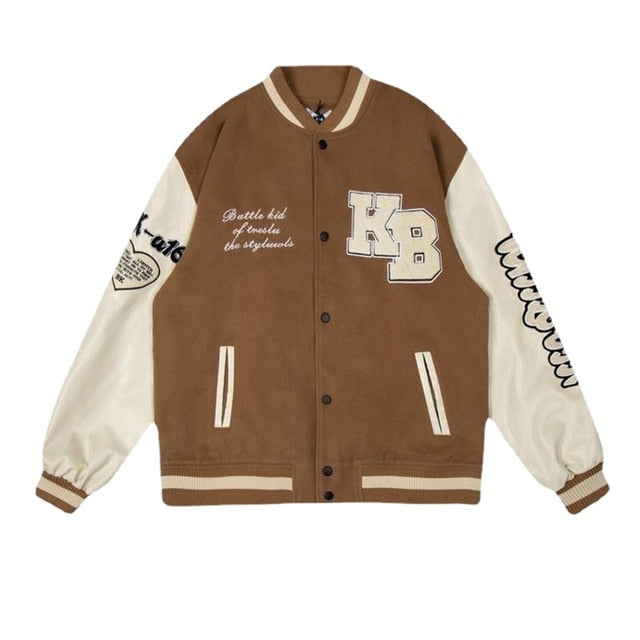 Retro Bear Embroidered Baseball Letterman Jacket