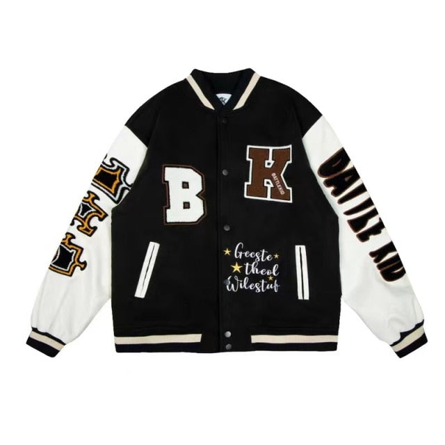 Retro Bear Embroidered Baseball Letterman Jacket