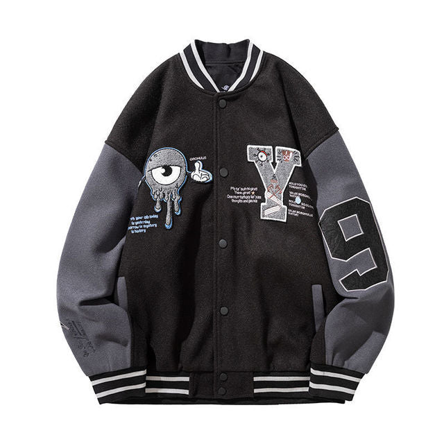 Retro Bear Embroidered Baseball Letterman Jacket