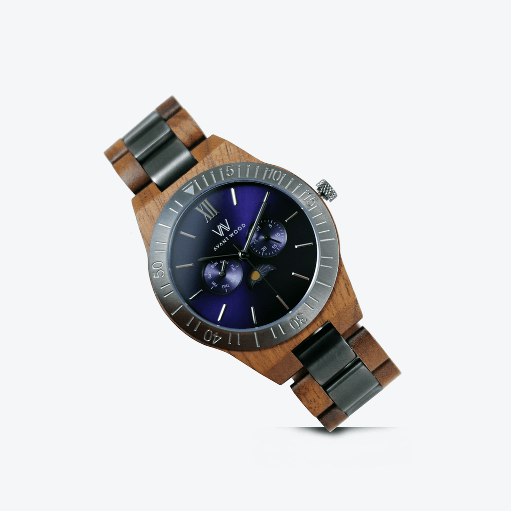 ROYAL MOON PHASE - DARK NAVY (44mm) by AVANTWOOD