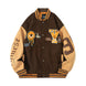 Retro Bear Embroidered Baseball Letterman Jacket