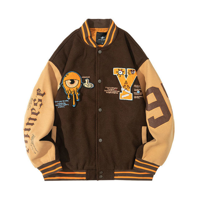 Retro Bear Embroidered Baseball Letterman Jacket