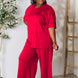 Double Take Full Size Round Neck Slit Top and Pants Set