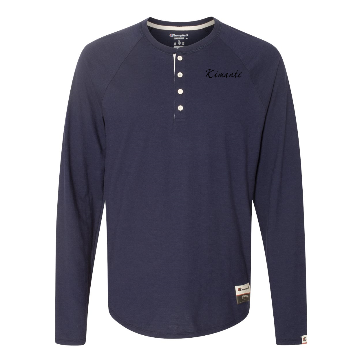 Original Kimante Black Logo Slub Henley Long Sleeve Shirt - Kimante Discounted Fashionionable clothing 