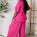 Double Take Full Size Round Neck Slit Top and Pants Set