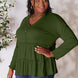 Double Take Half Button Long Sleeve Ruffle Hem Blouse