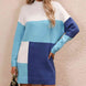 Color Block Mock Neck Dropped Shoulder Sweater Dress