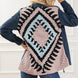 Geometric Button Up Drawstring Collared Neck Jacket