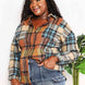 Double Take Plaid Curved Hem Shirt Jacket with Breast Pockets