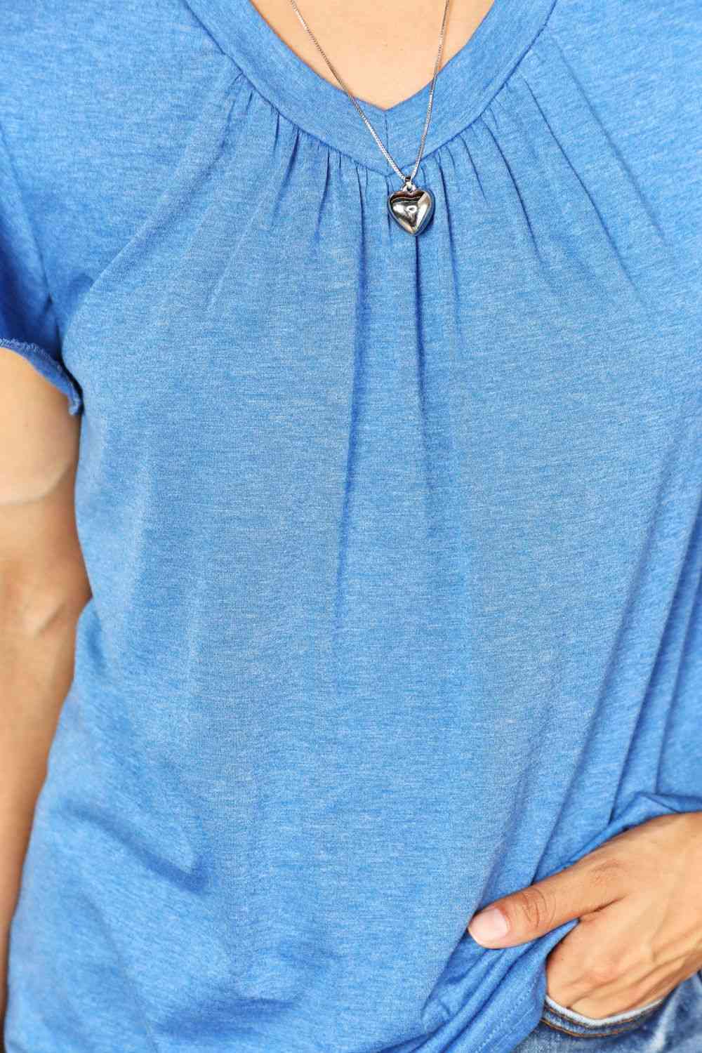 Double Take Ruched V-Neck Short Sleeve T-Shirt