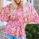 Floral V-Neck Tie Front Ruffled Blouse