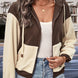Two-Tone Zip-Up Dropped Shoulder Hooded Jacket