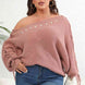 Plus Size One Shoulder Beaded Sweater