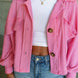 Ribbed Collared Neck Button Up Jacket