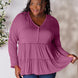 Double Take Half Button Long Sleeve Ruffle Hem Blouse