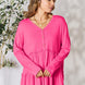 Double Take Half Button Long Sleeve Ruffle Hem Blouse