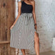 Striped One-Shoulder Slit Dress