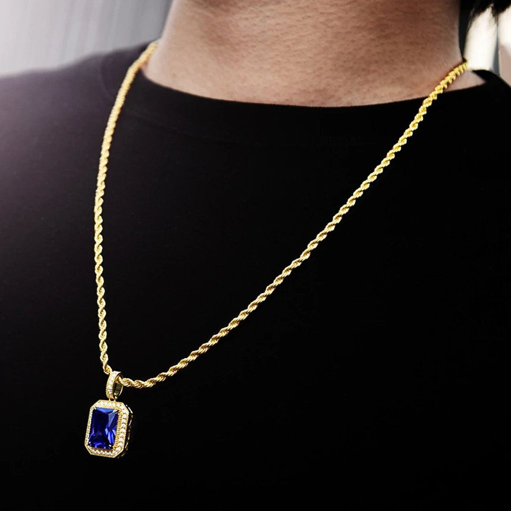 Blue Sapphire Gemstone Pendant 14K Gold Plated by Bling Proud | Urban Jewelry Online Store