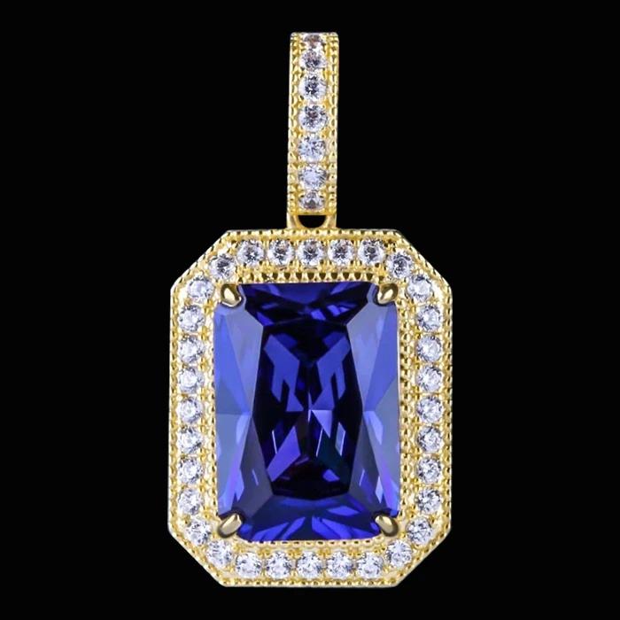 Blue Sapphire Gemstone Pendant 14K Gold Plated by Bling Proud | Urban Jewelry Online Store