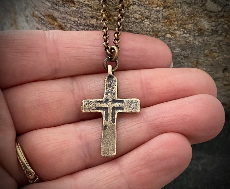 Brass Cross Pendant And Necklace by Vintage Gentlemen