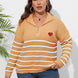 Plus Size Zip-Up Striped Sweater