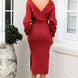 Surplice Neck Bow Waist Slit Sweater Dress