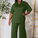 Double Take Full Size Round Neck Slit Top and Pants Set