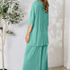 Double Take Full Size Round Neck Slit Top and Pants Set