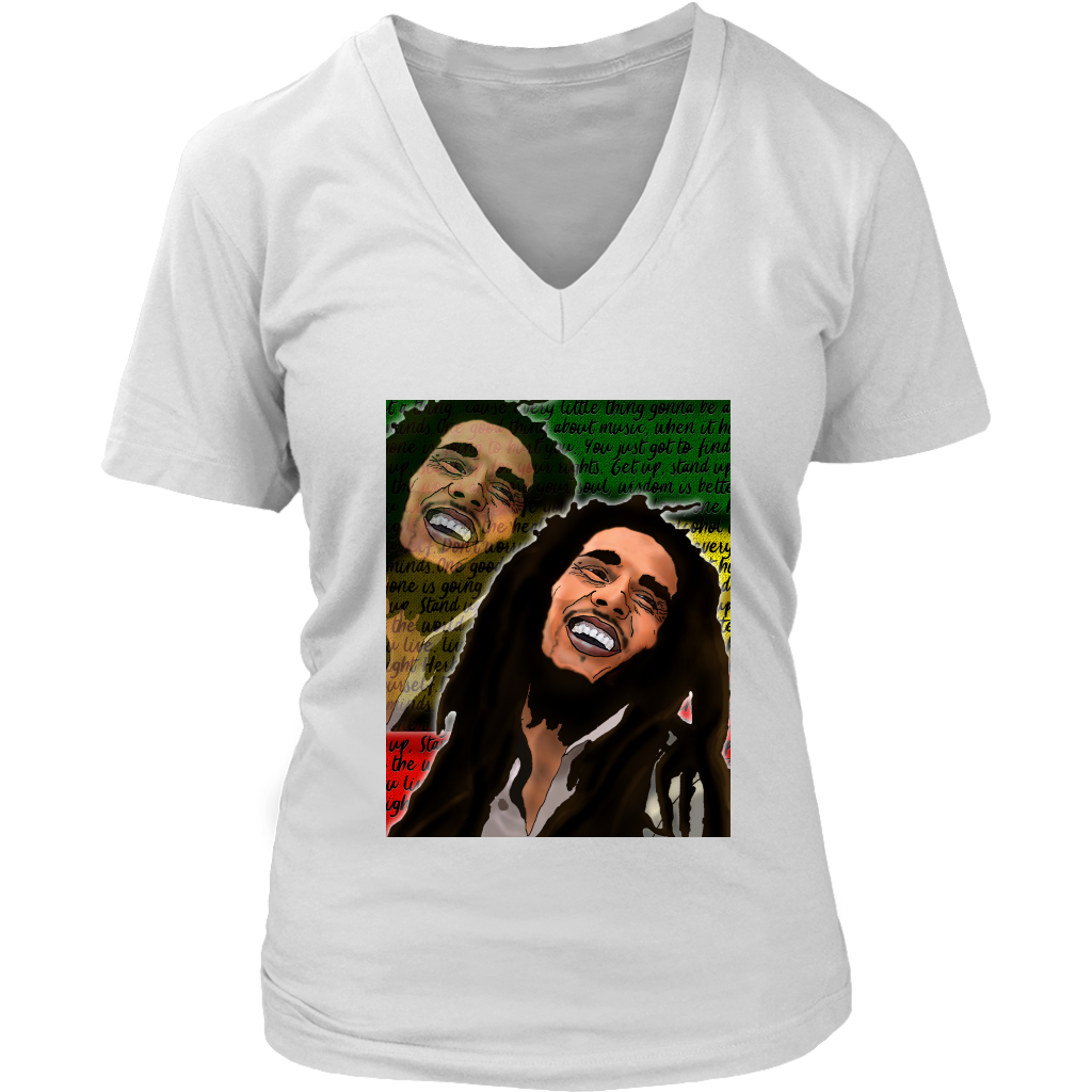 Kimante Bob Marley Women's V-Neck T-Shirt - Kimante Discounted Fashionionable clothing 
