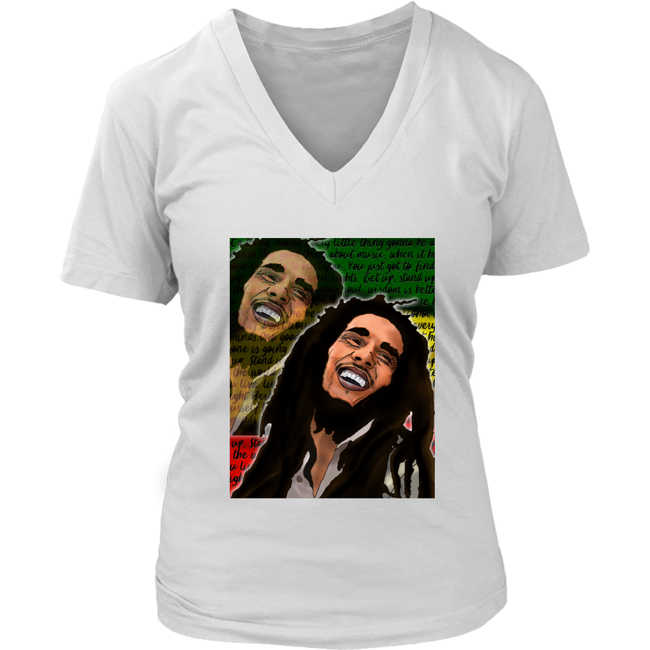 Kimante Bob Marley Women's V-Neck T-Shirt - Kimante Discounted Fashionionable clothing 