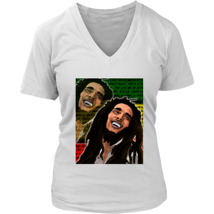 Kimante Bob Marley Women's V-Neck T-Shirt - Kimante Discounted Fashionionable clothing 
