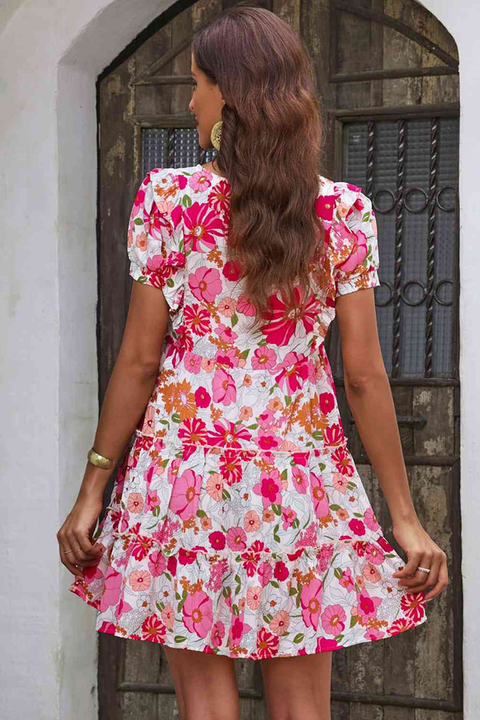 Floral V-Neck Short Sleeve Dress