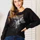 Double Take Sequin Graphic Dolman Sleeve Knit Top
