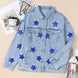 Pocketed Geometric Collared Neck Denim Jacket