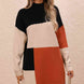Color Block Mock Neck Dropped Shoulder Sweater Dress