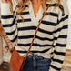 Striped Collared Neck Long Sleeve Sweater