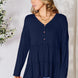 Double Take Half Button Long Sleeve Ruffle Hem Blouse
