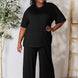Double Take Full Size Round Neck Slit Top and Pants Set
